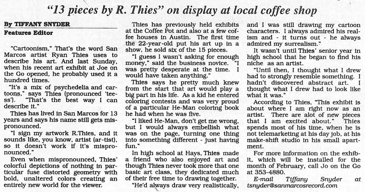 Full text from 'An Artist's Way: Make that, R. Thies' Way' news article clipping