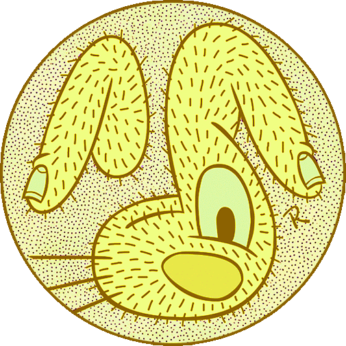Yellow Hairy Bunny, abstract cartoon bunny with hairy fingers for ears