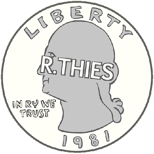 Cartoon illustration of an R. THIES quarter, dated 1981 (goes to R. THIES Quarter website)